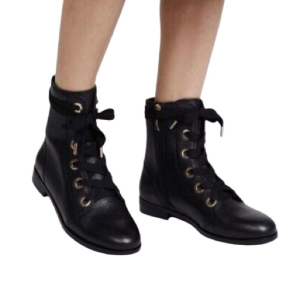 Kate Spade Black Leather Lace Up Combat Boots